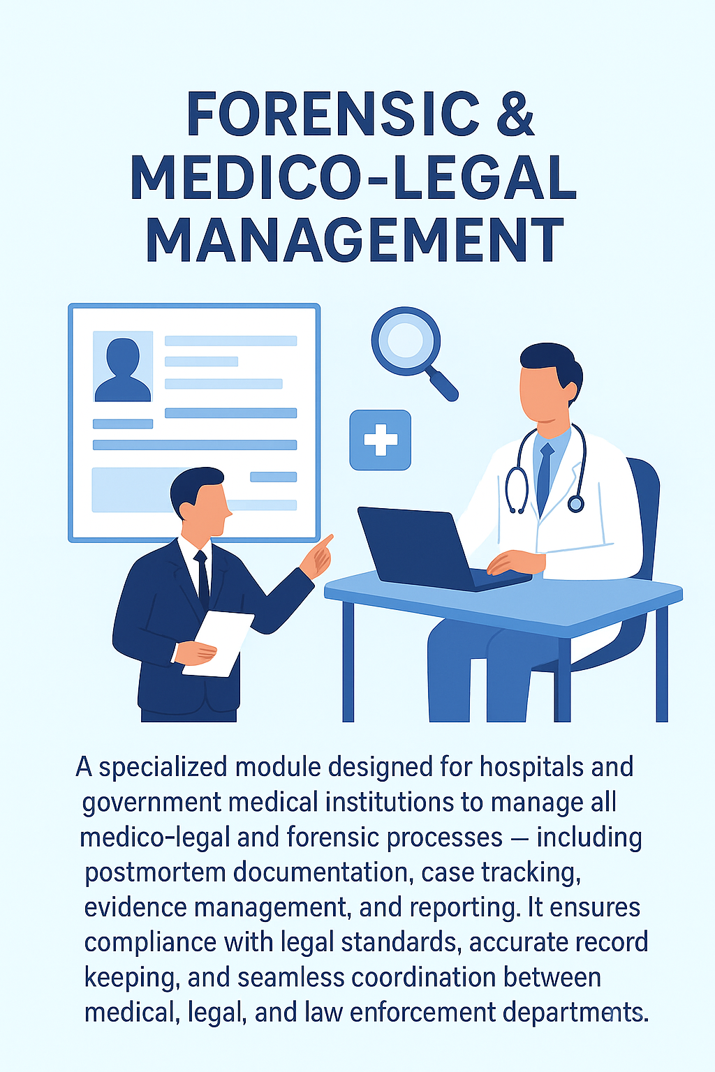 AI-powered Forensic & Medico-Legal Software by HealthSoft360 for hospitals and healthcare professionals.